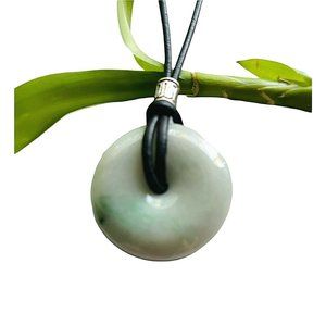Certified Natural Jade Donut Necklace 30mm Adjustable Black Leather Cord